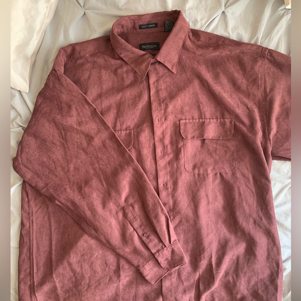 Van Heusen Soft Suede Dark Red Button Up